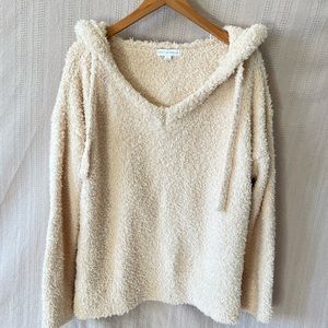 Francescas’s Collections Ivory Fuzzy Wubby Hoodie Pullover Size Large